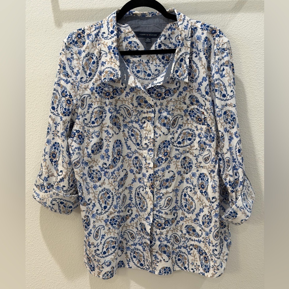 Tommy Hilfiger Blue Floral Paisley Button-Down Shirt • Size XXL - Picture 3 of 7